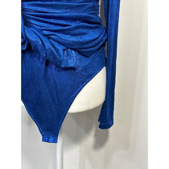 Balmain Womens Draped Laminated Jersey Long Dress in Bleu Electric 38 New Gown - Picture 9 of 16